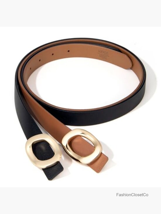 Cow Split Leather Skinny Belt with Gold Oval Buckle - Dress Pants main image 6